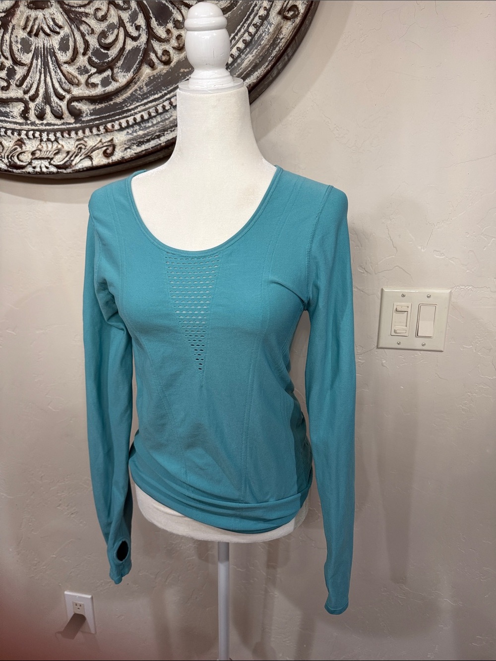 Fabletics Teal Scoop-Neck Long Sleeve Top
